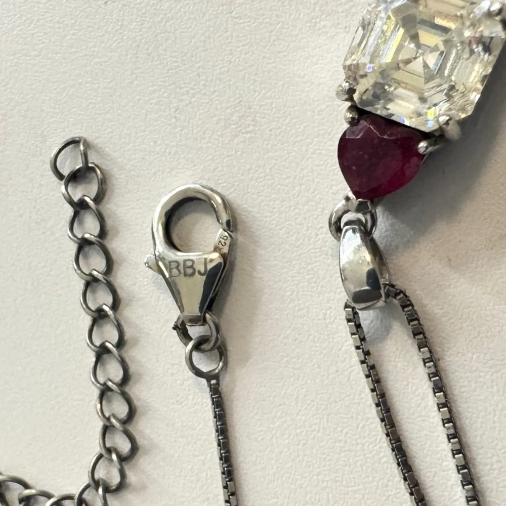 Vintage BBJ Strontium Titanate & Ruby Rhodium Over Sterling Pendant Necklace
